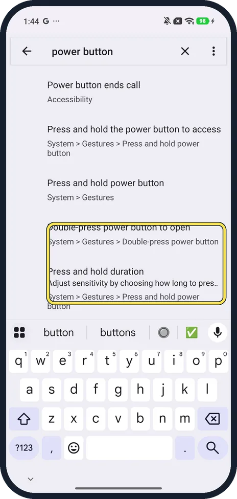 Android screenshot: Other power button results on our Redmi