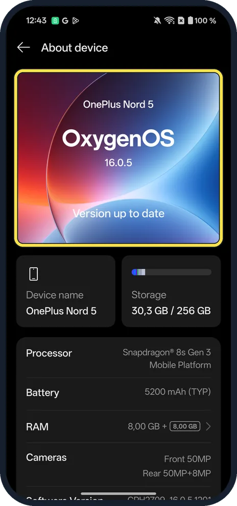 Android screenshot: Version up to date