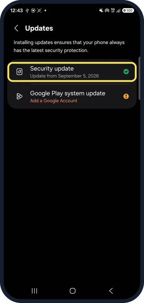 Android screenshot: Security update