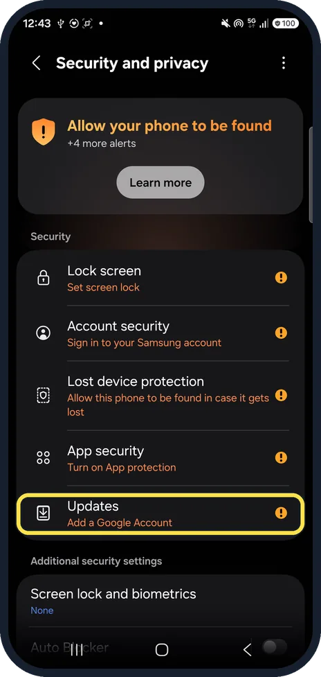 Android screenshot: Updates