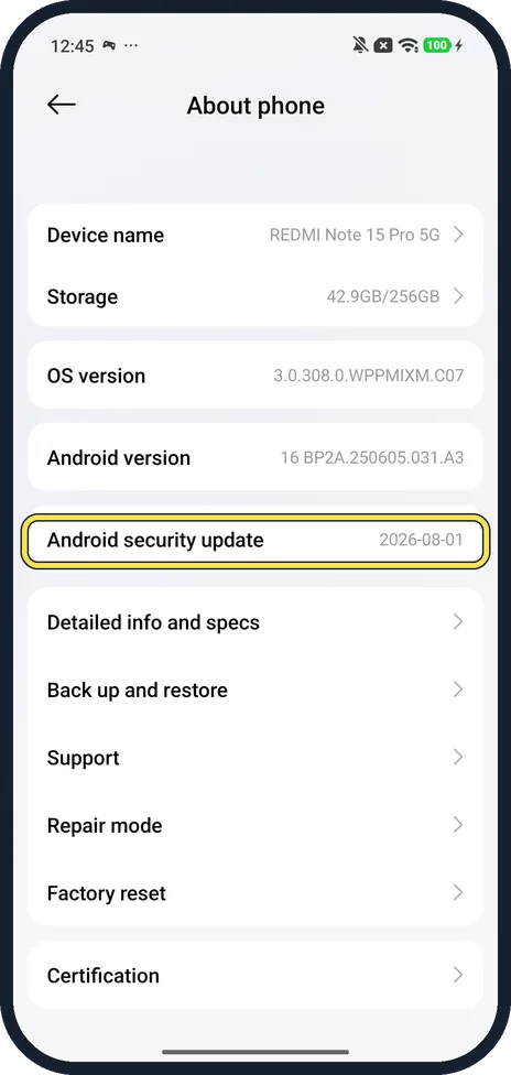 Android screenshot: Android security update