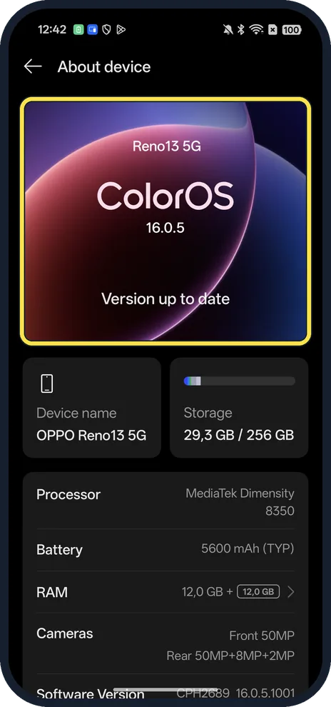 Android screenshot: Version up to date