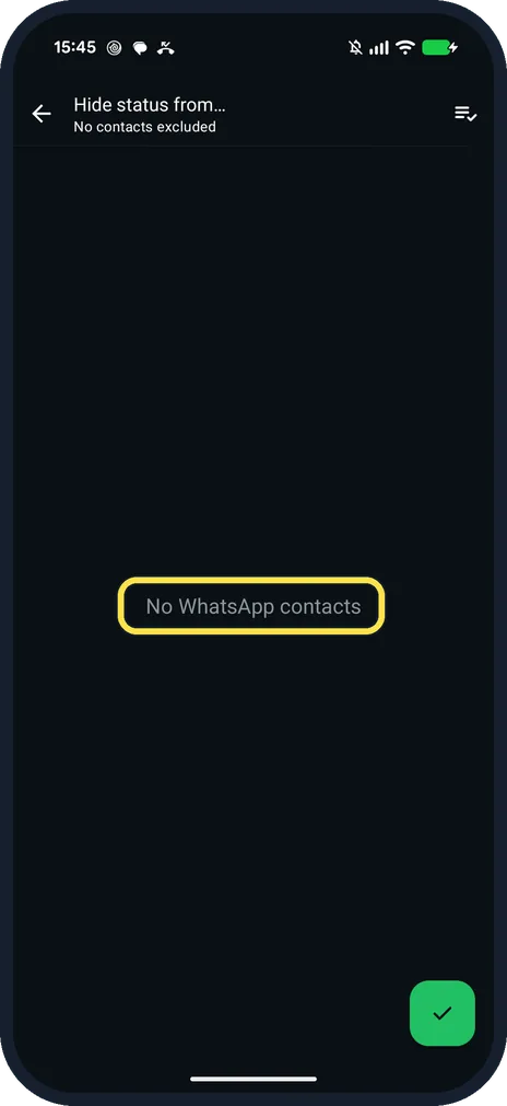 Android screenshot: Hide status from