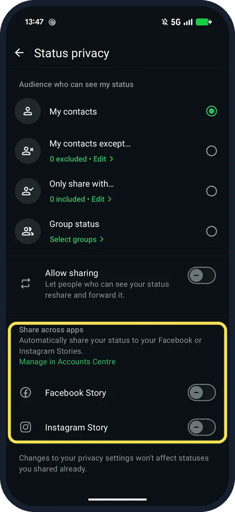Android screenshot: Share across apps