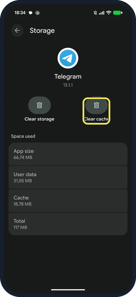 Android screenshot: Clear cache