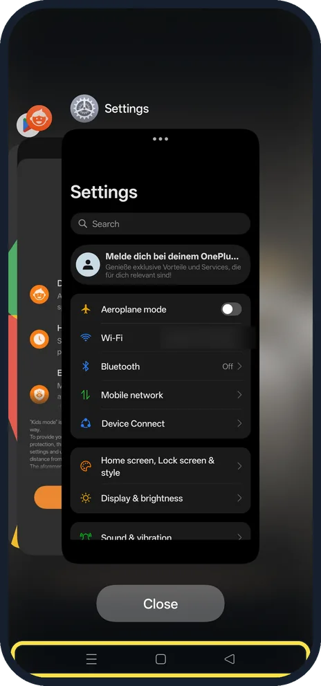 Android screenshot: Recent apps with buttons navigation on our OnePlus Nord 5