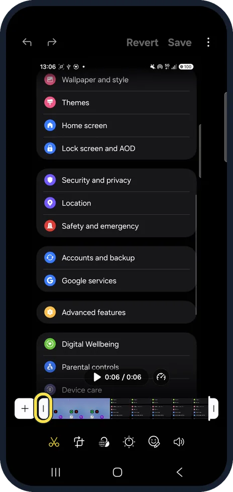 Android screenshot: Trim handle