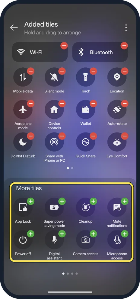 Android screenshot: More tiles