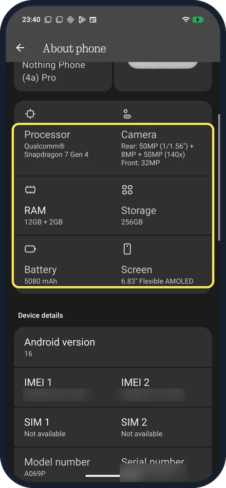 Android screenshot: Hardware cards