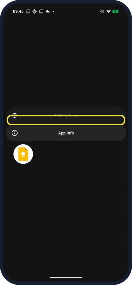Android screenshot: Unhide icon