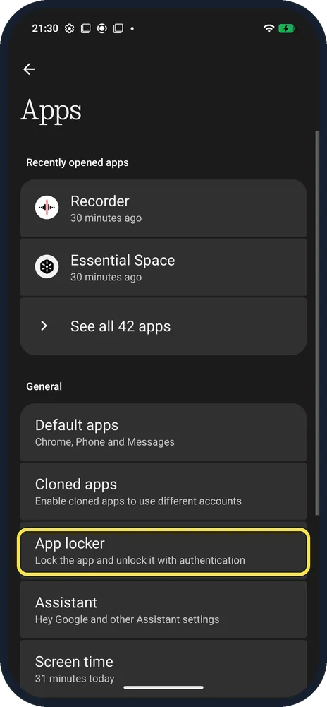 Android screenshot: App locker