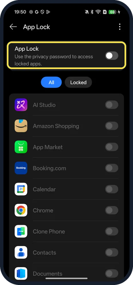 Android screenshot: App Lock