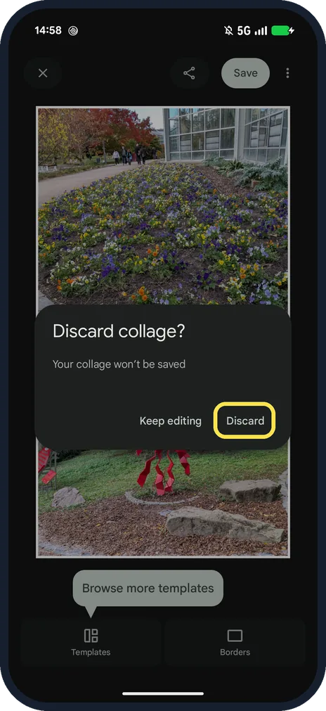 Android screenshot: Discard