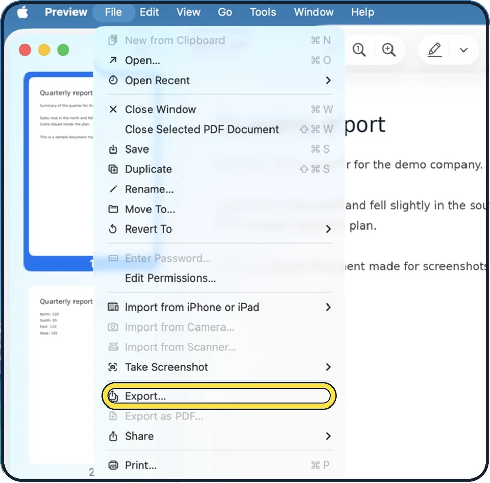 Screenshot from the guide: How to make a PDF smaller on a Mac with Preview