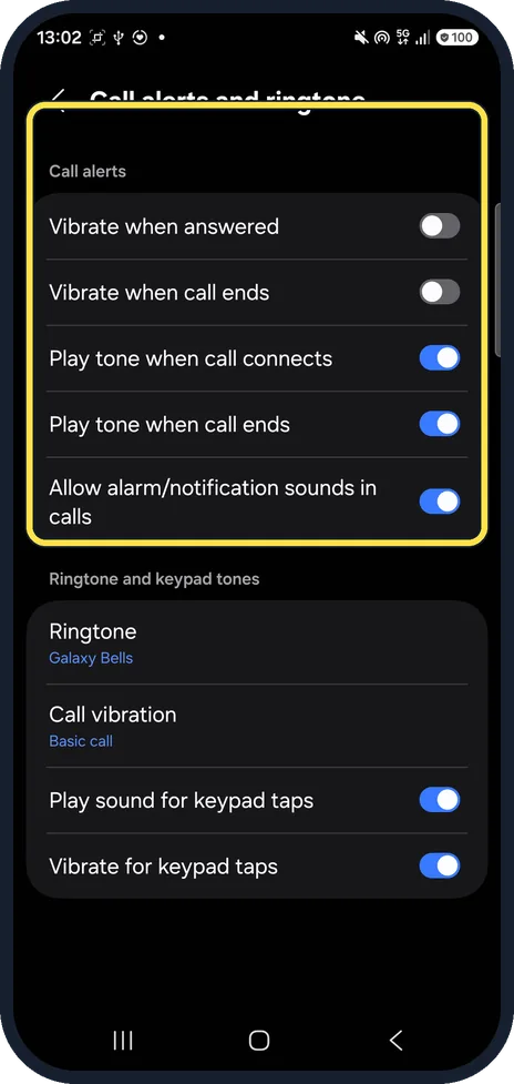 Android screenshot: No caller-name option