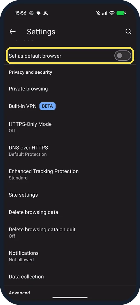 Android screenshot: Set as default browser