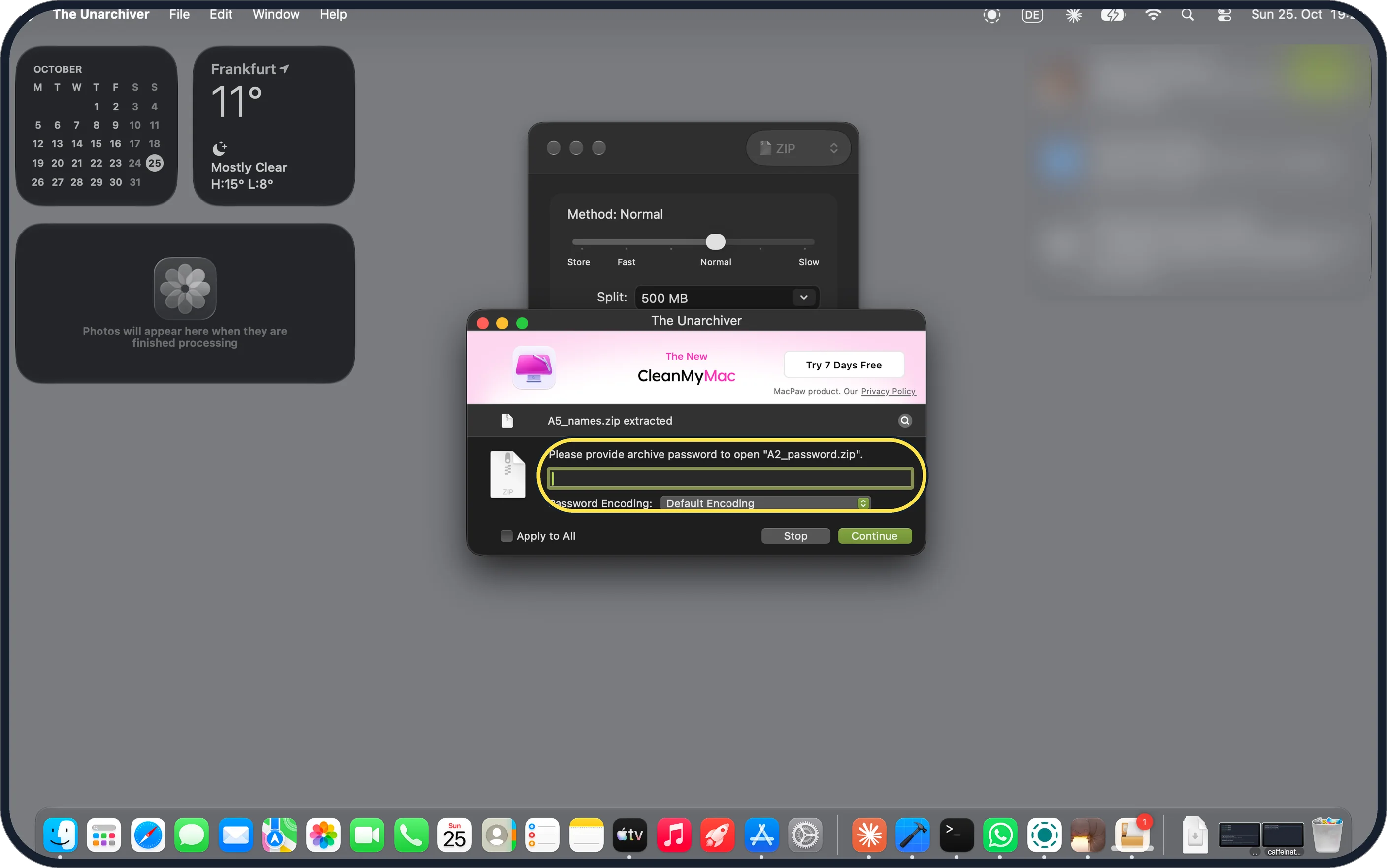 Mac screenshot: Please provide archive password