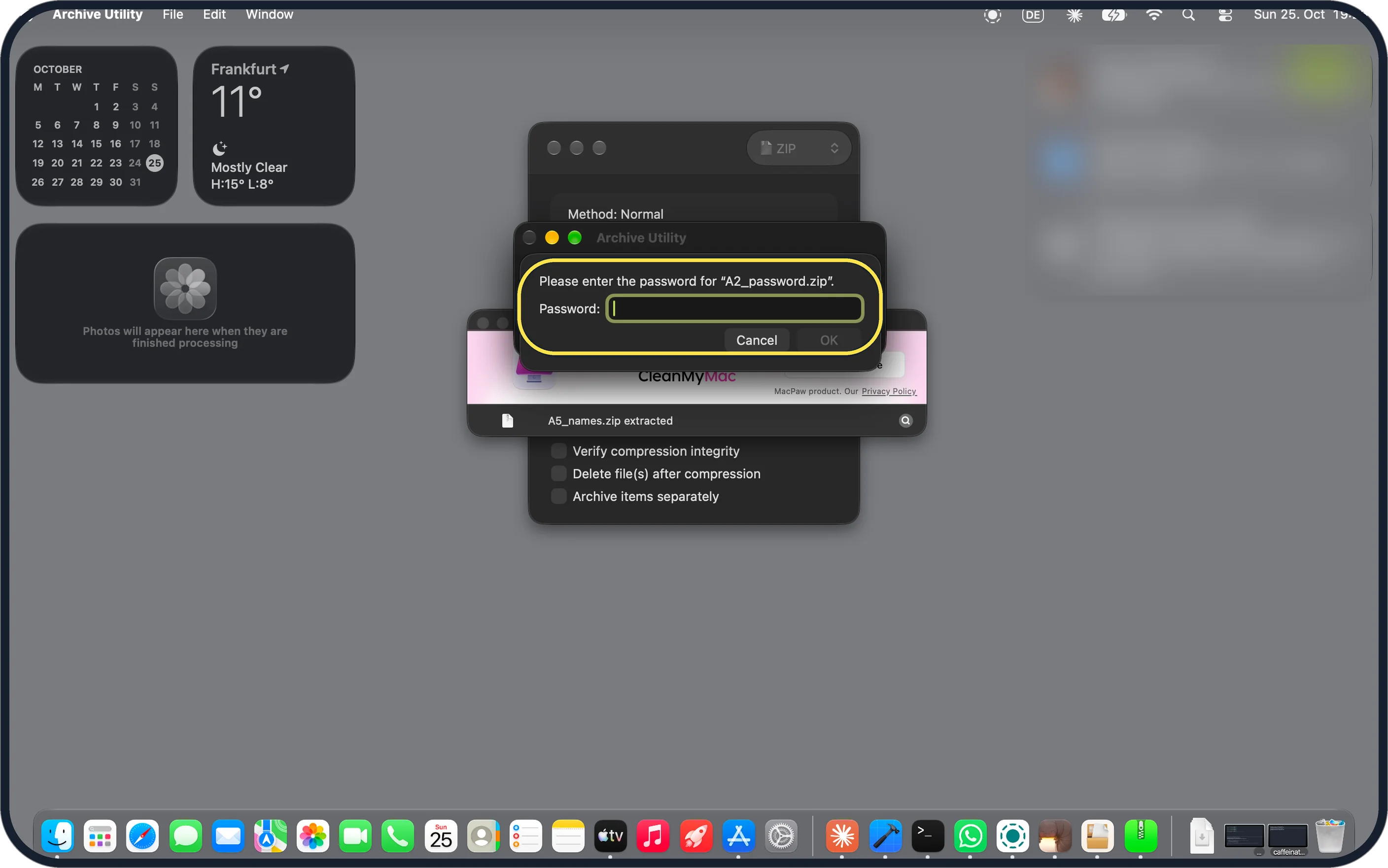 Mac screenshot: OK greyed out with an empty box