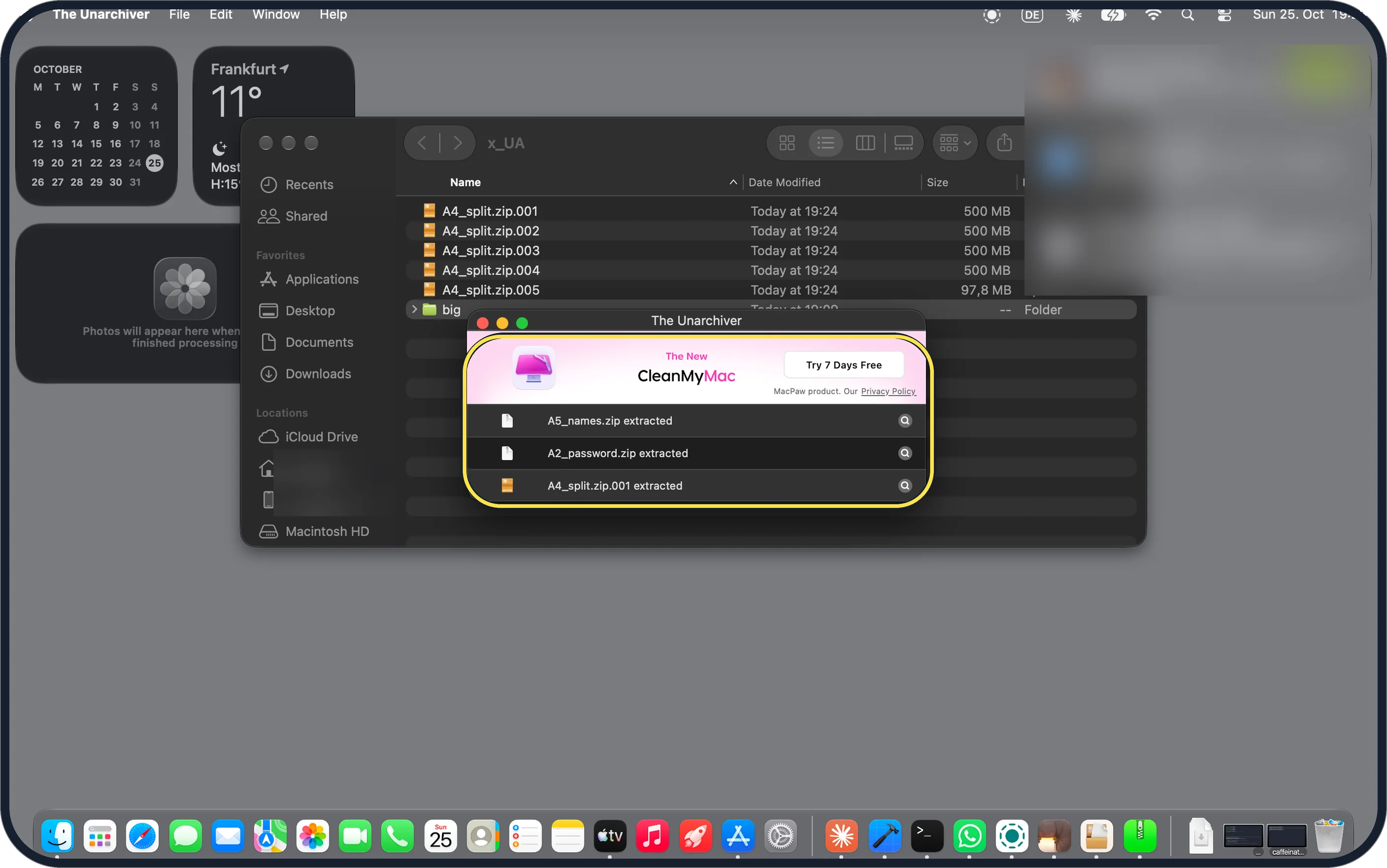 Mac screenshot: A4_split.zip.001 extracted
