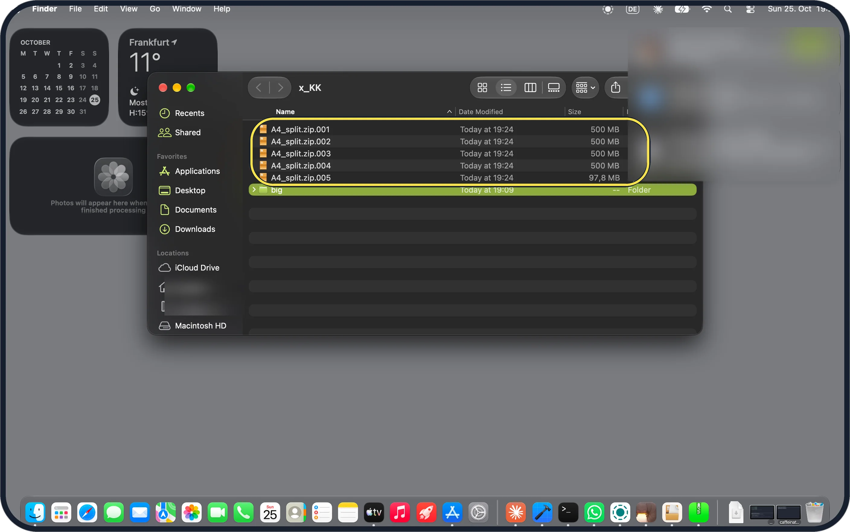 Mac screenshot: parts .001 to .005