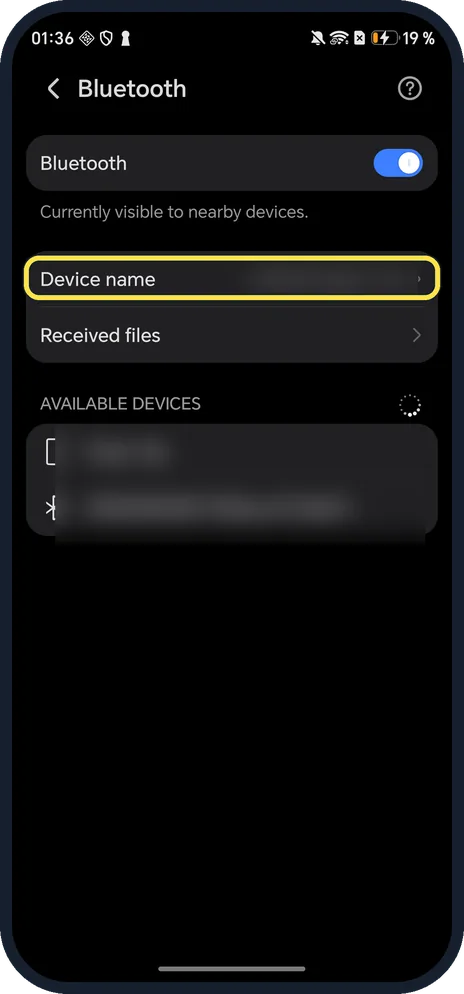 Android screenshot: Device name