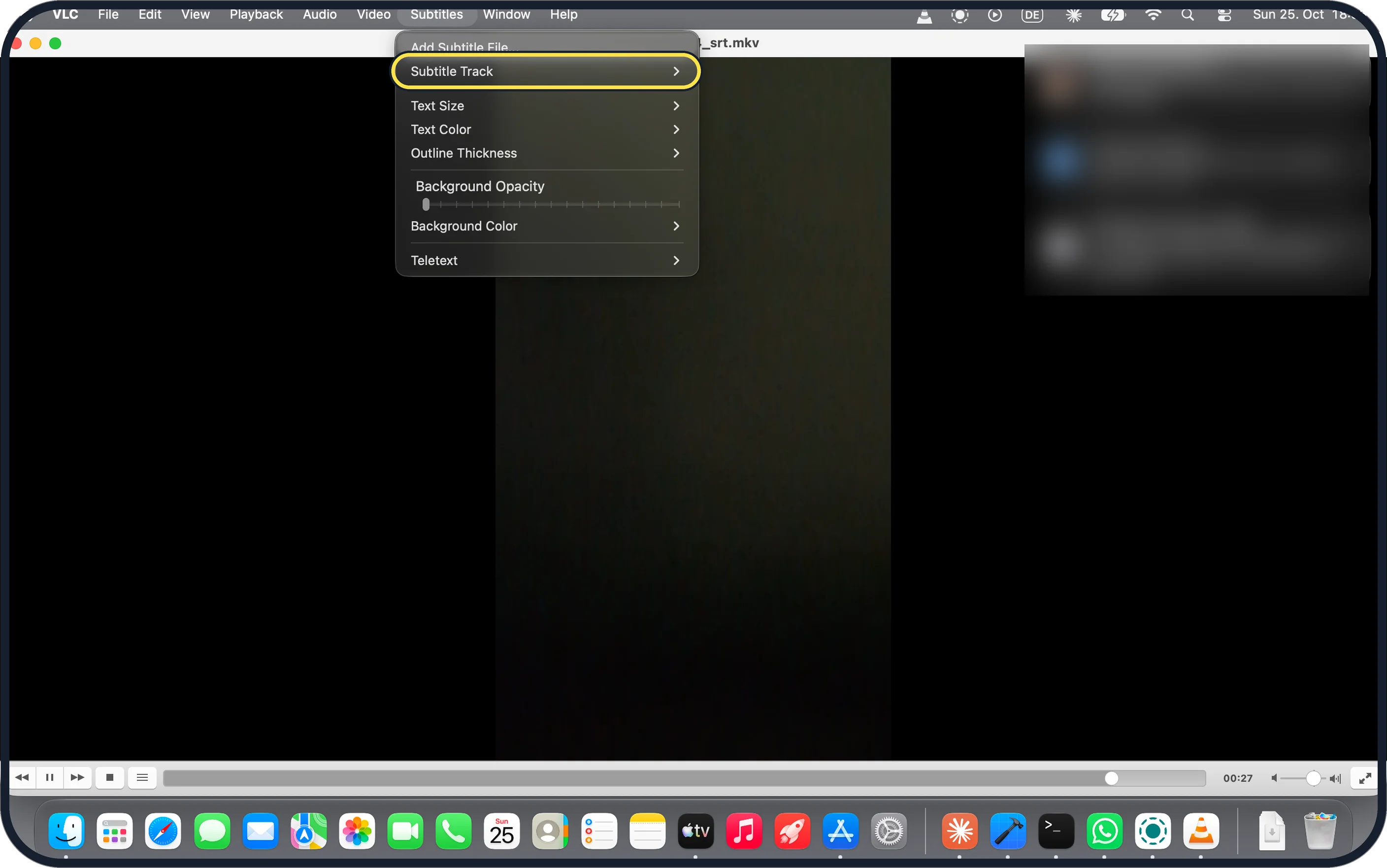 Mac screenshot: Subtitle Track