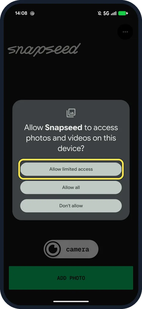 Android screenshot: Allow limited access