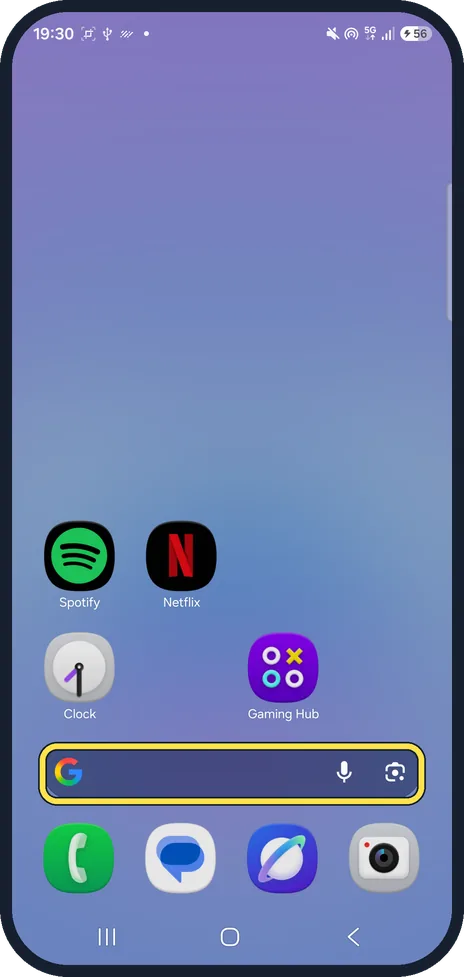 Android screenshot: Google search bar back above the dock