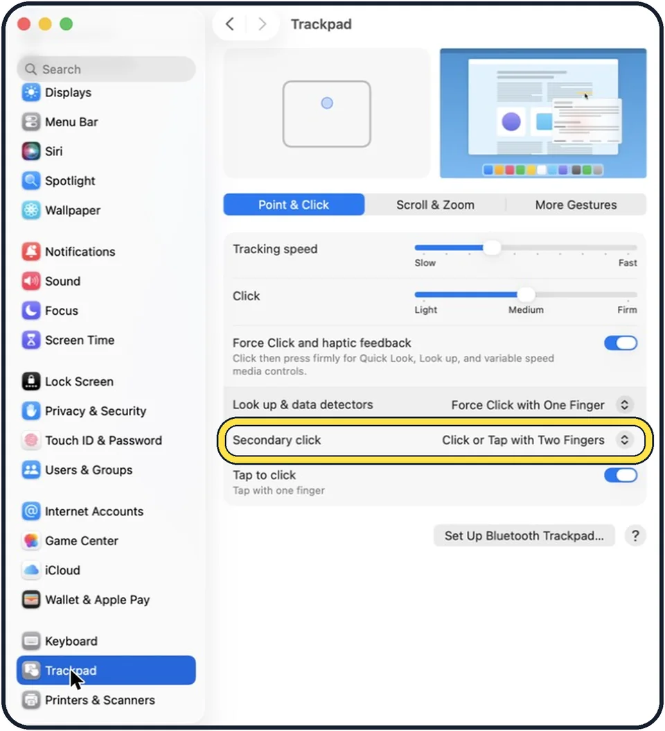 Screenshot from the guide: How to right-click on a Mac