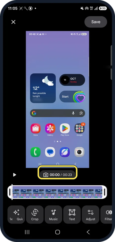 Android screenshot: Export frame in Google Photos on our Galaxy