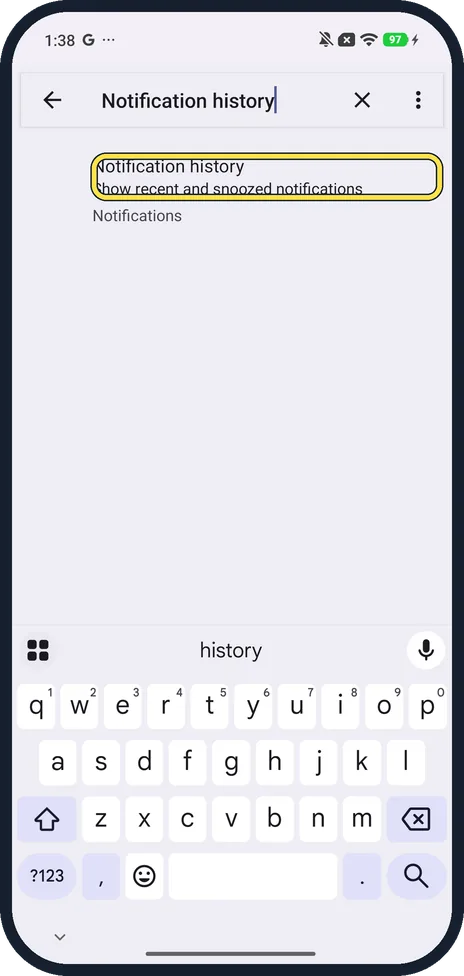 Android screenshot: Searching Settings on our Redmi