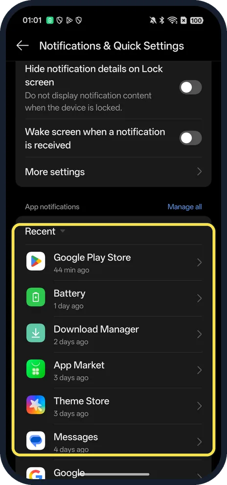 Android screenshot: Recent