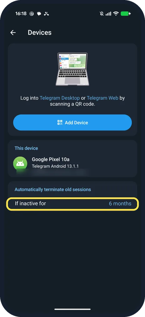 Android screenshot: If inactive for 6 months