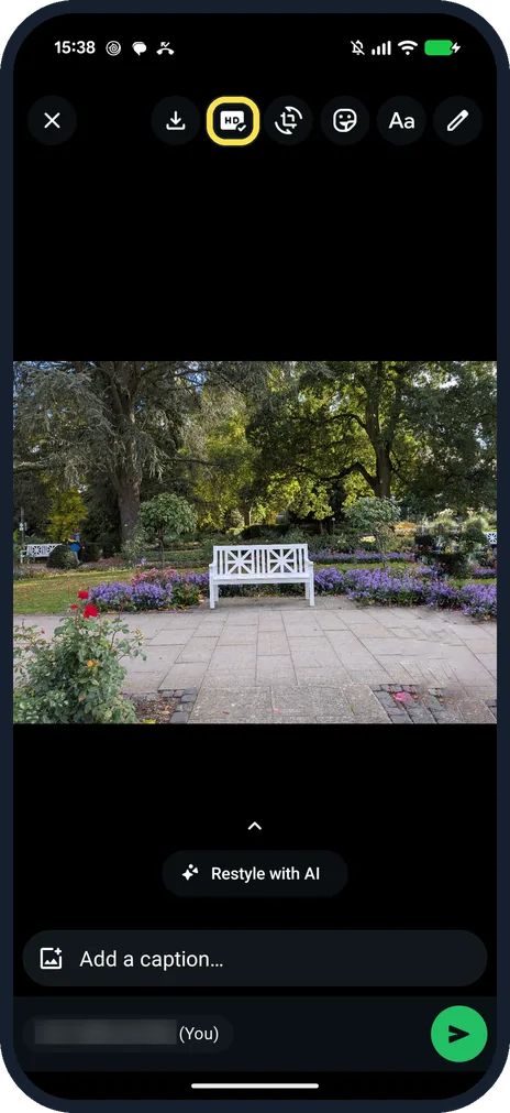 Android screenshot: HD button