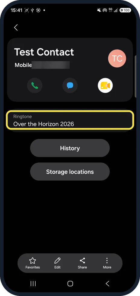 Android screenshot: Ringtone: Over the Horizon 2026