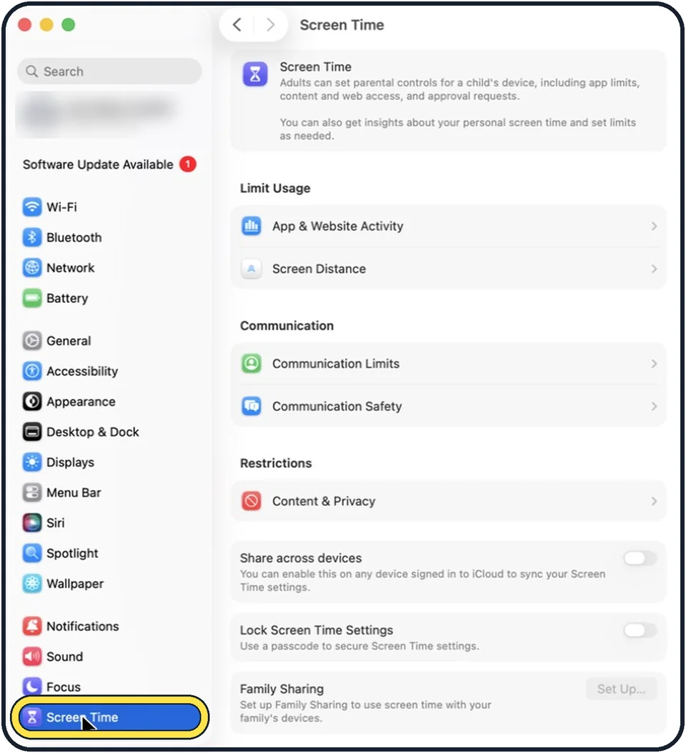 Screenshot from the guide: How to set up Screen Time on a Mac