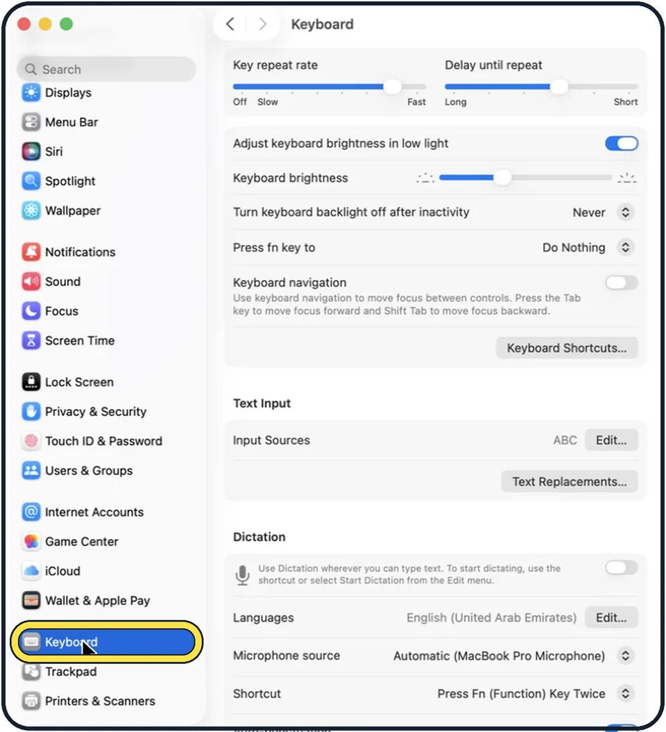 Screenshot from the guide: How to set up text replacements on a Mac