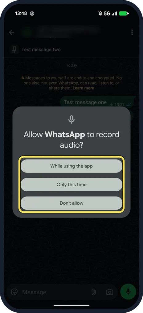 Android screenshot: Microphone permission