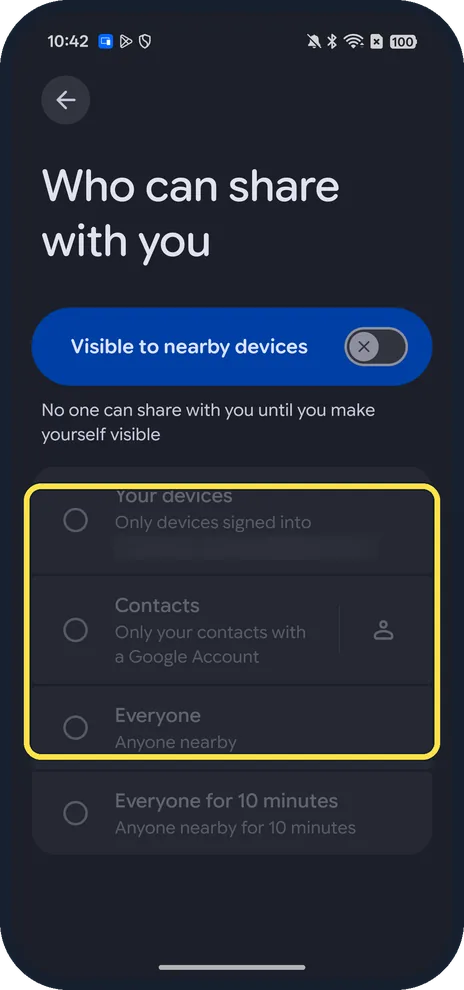 Android screenshot: Quick Share choices
