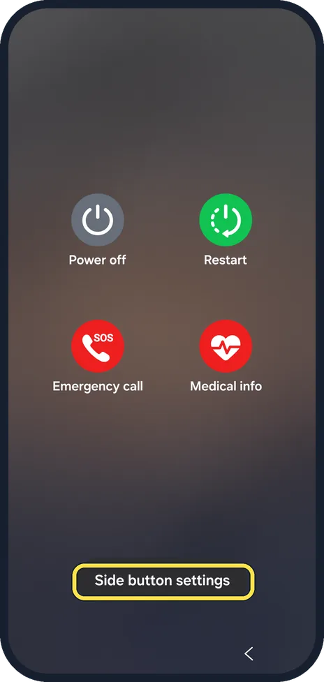 Android screenshot: Side button settings in the power menu