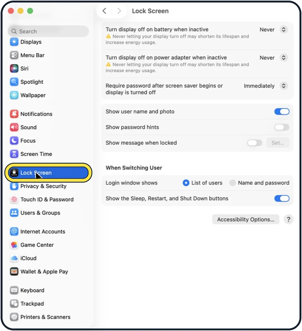 Screenshot from the guide: How to stop a Mac from going to sleep