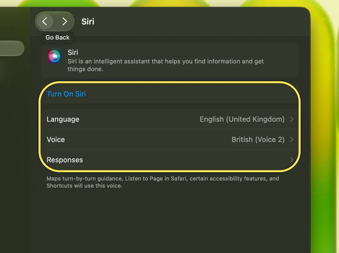 Mac screenshot: Siri settings on macOS 27.0.1