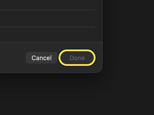 Mac screenshot: Done greyed out