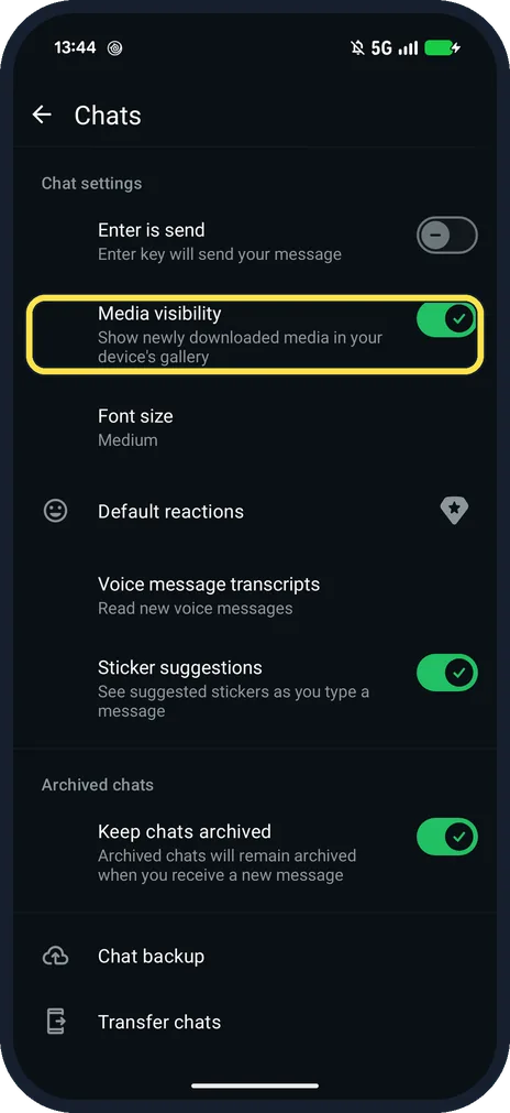 Android screenshot: Media visibility