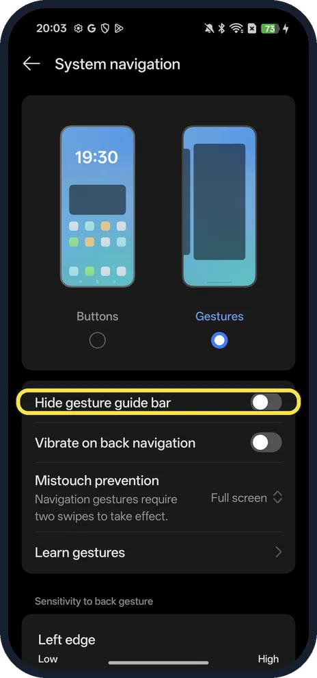 Android screenshot: Hide gesture guide bar