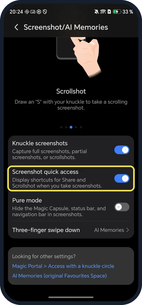 Android screenshot: Screenshot quick access