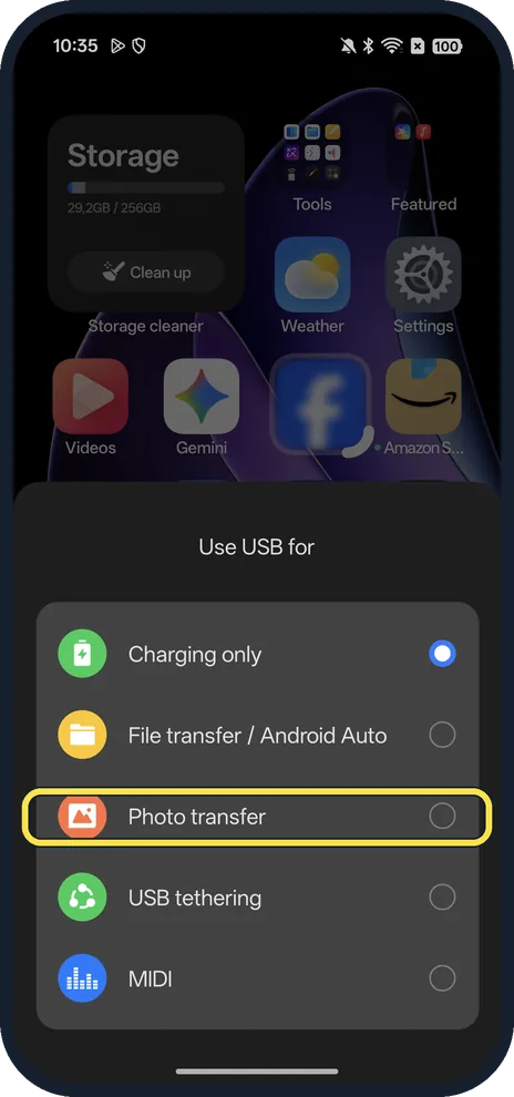 Android screenshot: Photo transfer