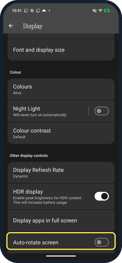 Android screenshot: Off after the tile