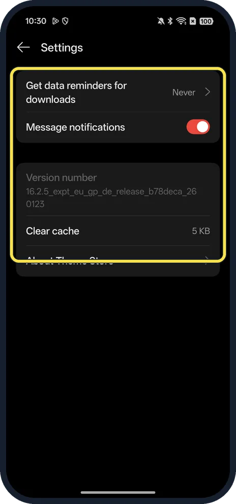 Android screenshot: Theme Store settings