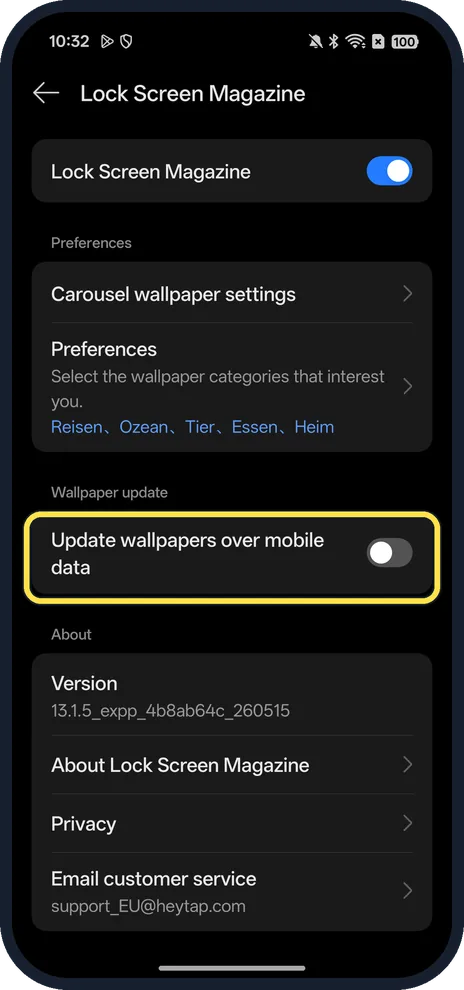 Android screenshot: Update wallpapers over mobile data